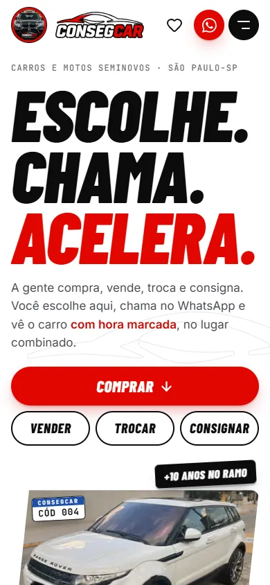 A abertura do site no celular